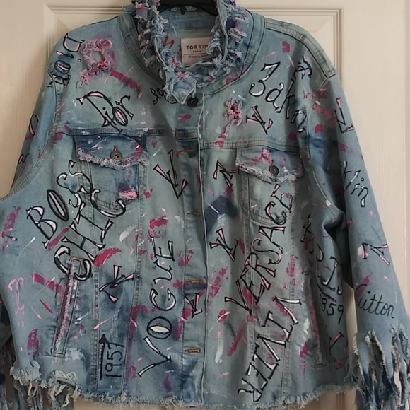 Hand-painted Cropped Denim Jacket - Picture 2 of 4
